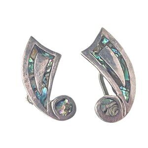 Vintage Abalone and  Sterling Silver Screw Back Earrings Marked B Taxco Sterling
